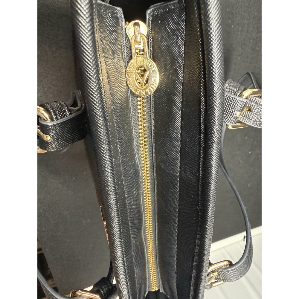 Orlandi Valentino Black Tote Handbag Gold Tone Logo Shoulder Bag Large Purse - Picture 8 of 9